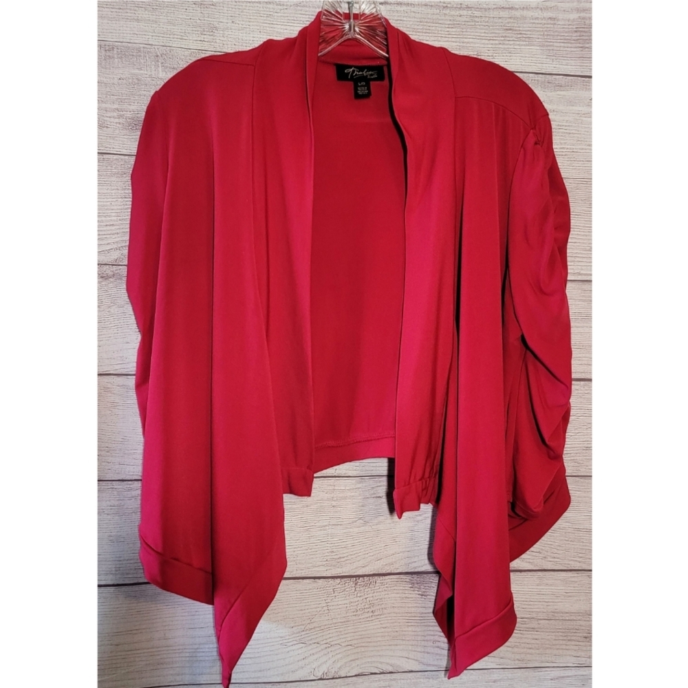 THALIA SODI WOMENS OPEN FRONT CARDIGAN SOLID RED SIZE LARGE ASYMMETRIC